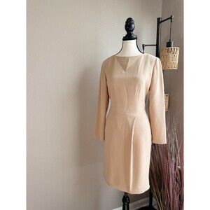 David Warren Dress Beige Tan Long Sleeve Sheath Size 4P EUC